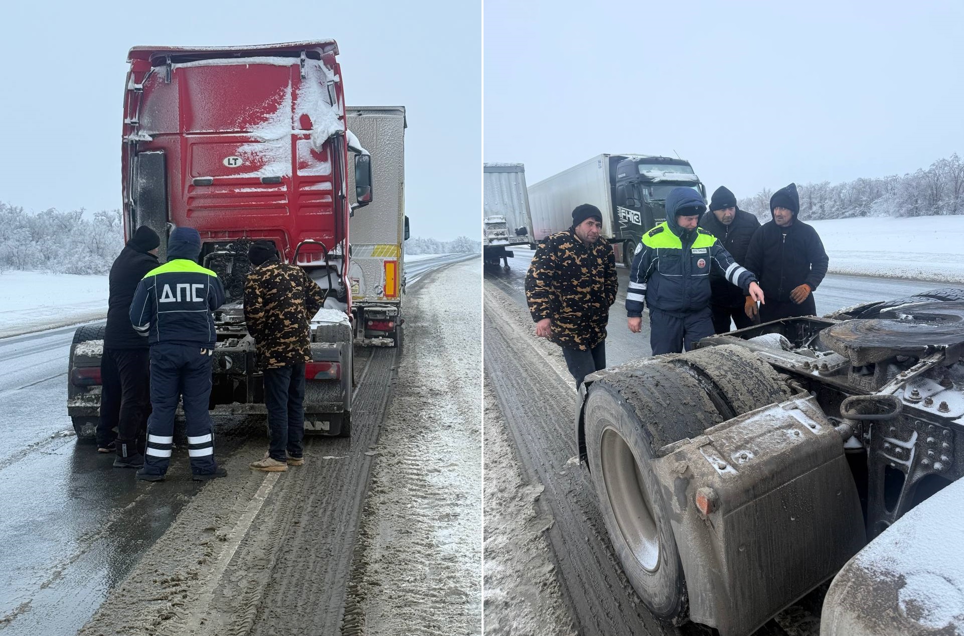 Под Саратовом у фуры из-за морозов заблокировало тормозную систему